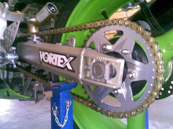 The new chain and sprockets.