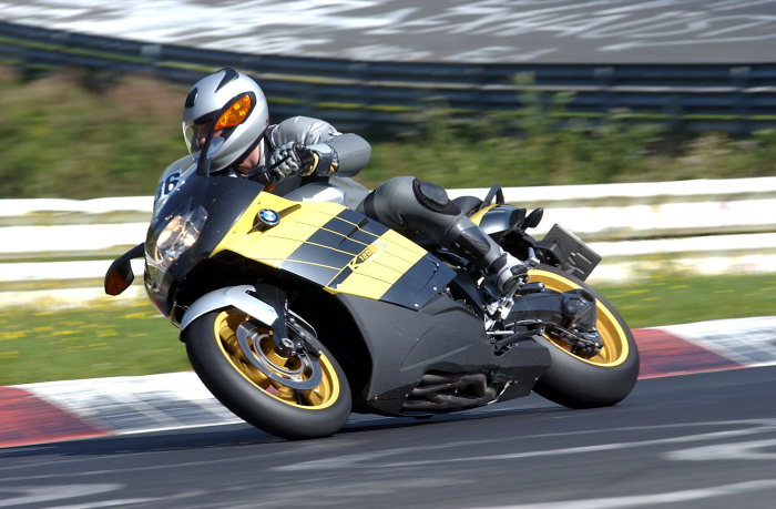 Test riding a pre-production K1200S at the Nurburgring