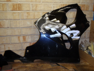 This is where she went down, other side and nose piece not ground but broken and cracked in several places, had to use 80 grit to clean up