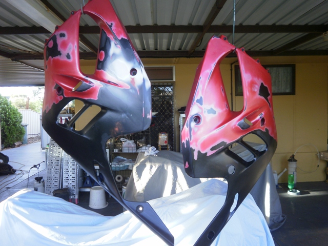 Sides had most damage from low speed drops - repaired,filled,rubbed back and in plastic primer